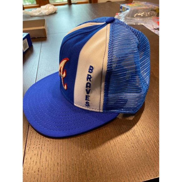VIntage 80s ATLANTA BRAVES Blue AJD Made USA Baseball mesh snapback hat cap NOS - Picture 3 of 8